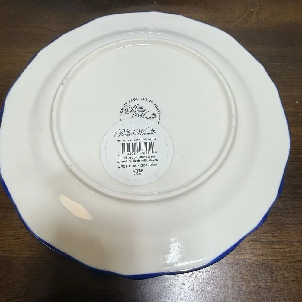 Pioneer Woman Two-2 Set HERITAGE FLORAL 8.5 Stoneware Scalloped Salad Plates New
